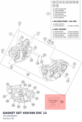 Diagram preview: GASKET SET 450/500 EXC      12 (78130099000)