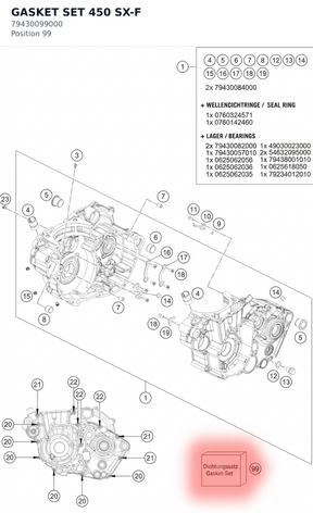 Diagram preview: GASKET SET 450 SX-F (79430099000)