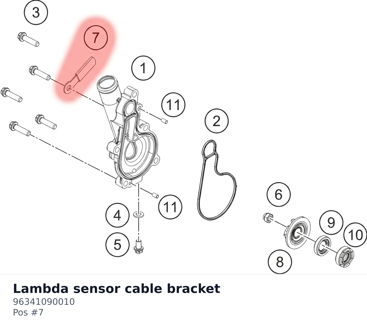 Diagram preview: Lambda sensor cable bracket (96341090010)