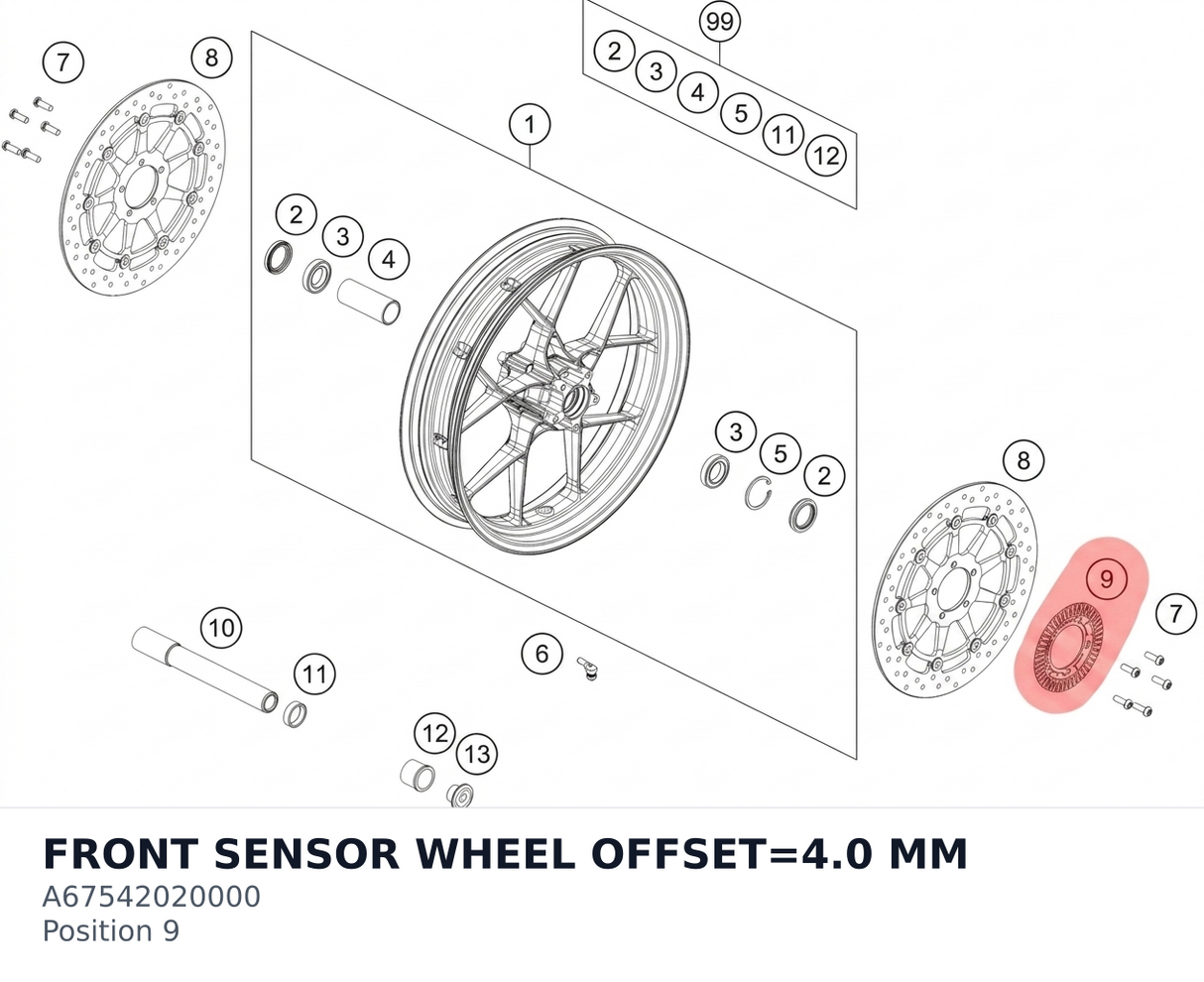 Diagram preview: FRONT SENSOR WHEEL OFFSET=4.0 MM (A67542020000)