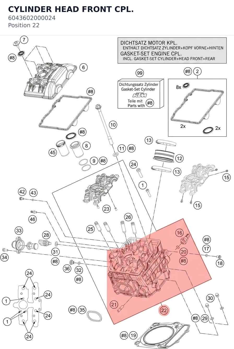 Diagram preview: CYLINDER HEAD FRONT CPL. (6043602000024)