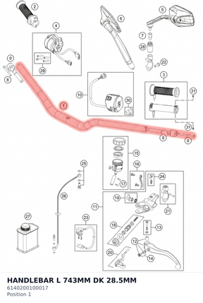Diagram preview: HANDLEBAR L 743MM DK 28.5MM (6140200100017)
