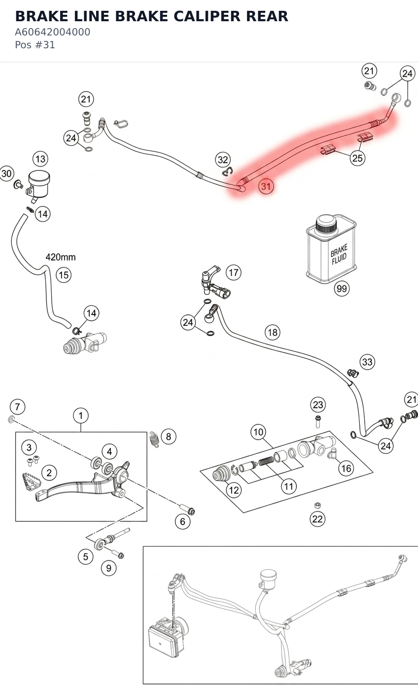 Diagram preview: BRAKE LINE BRAKE CALIPER REAR (A60642004000)