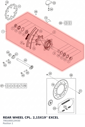 Diagram preview: REAR WHEEL CPL. 2,15X19'' EXCEL (7901000124430)