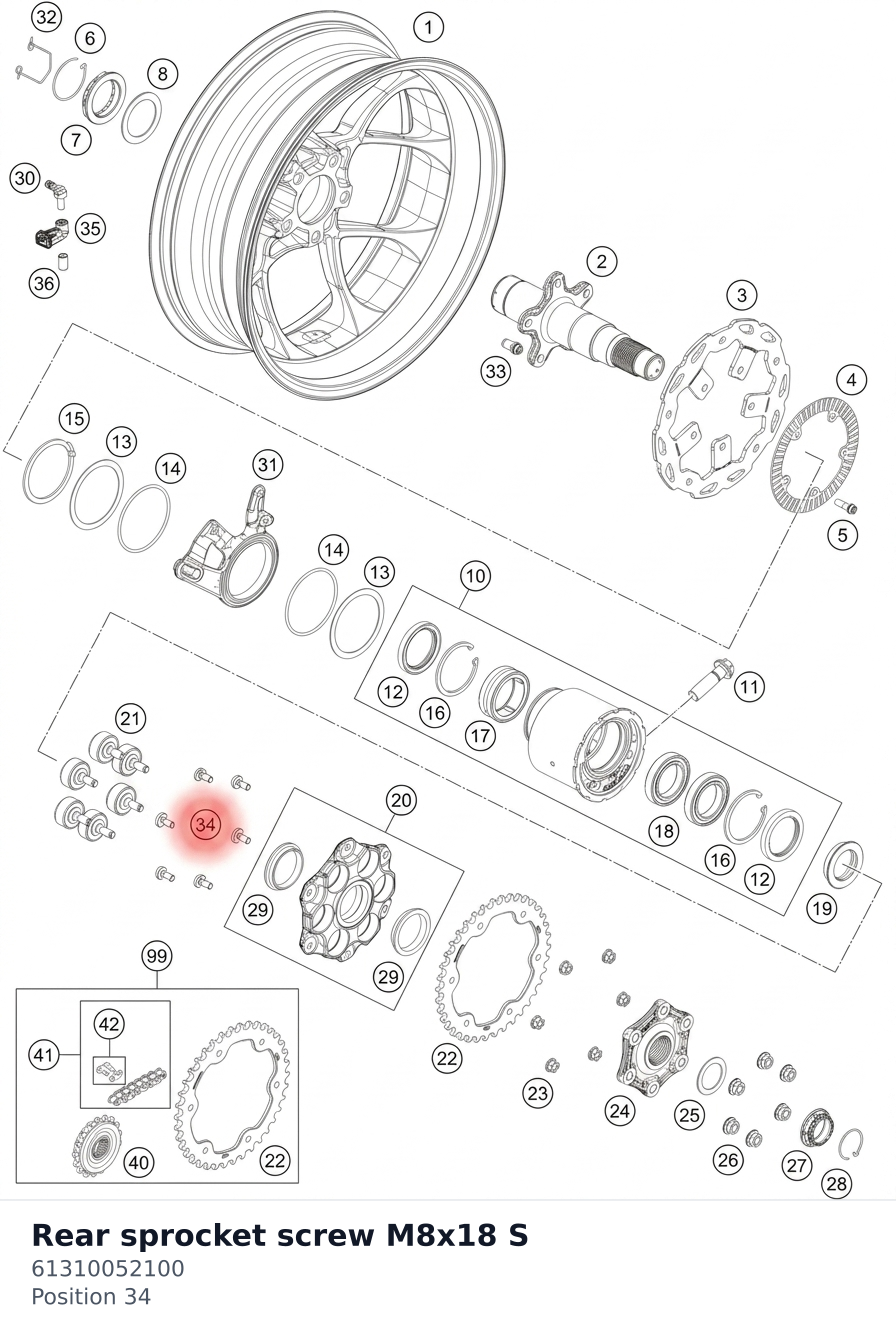 Diagram preview: Rear sprocket screw M8x18 S (61310052100)
