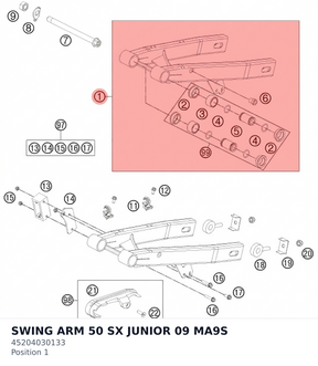 Diagram preview: SWING ARM 50 SX JUNIOR 09 MA9S (45204030133)