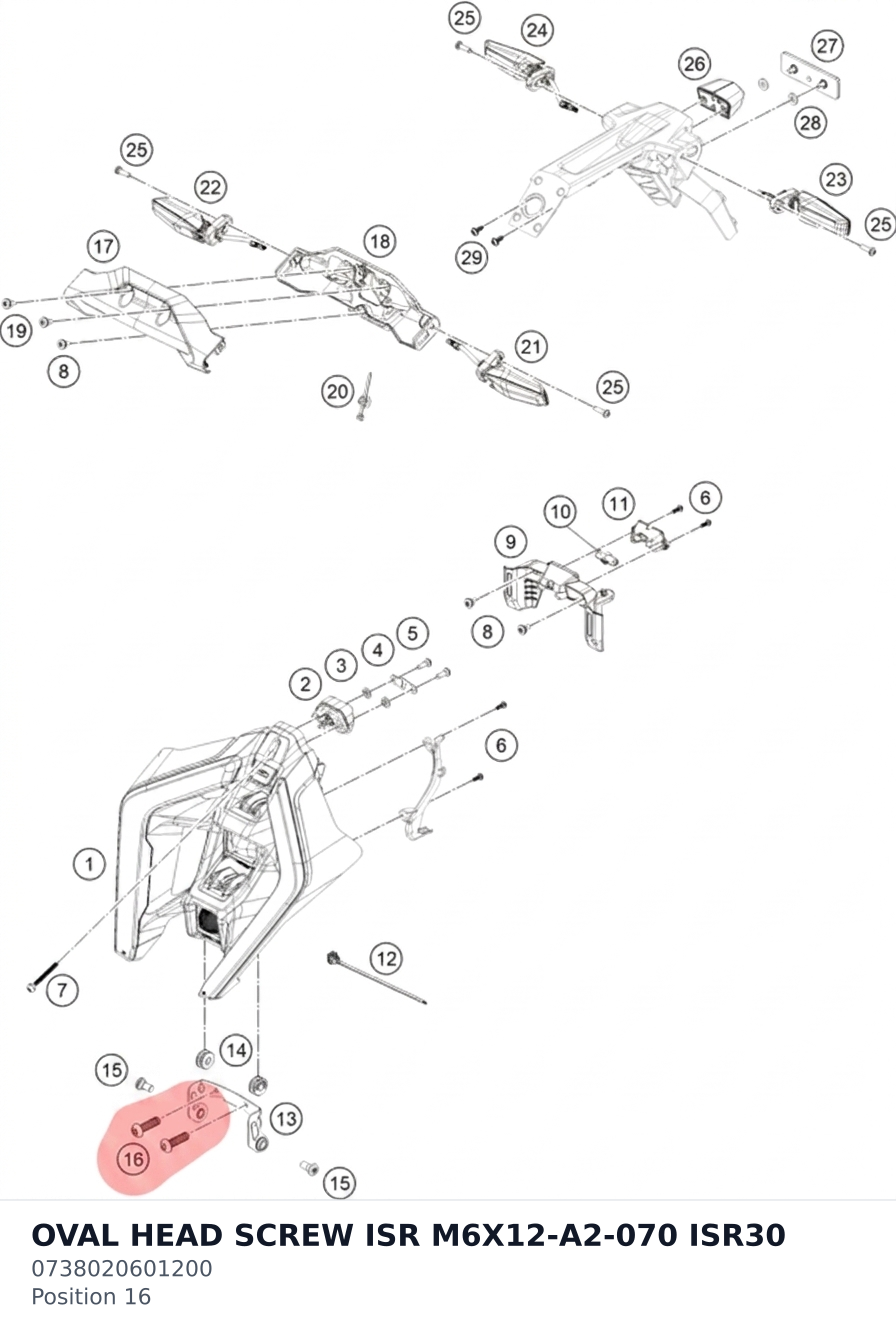 Diagram preview: OVAL HEAD SCREW ISR M6X12-A2-070 ISR30 (0738020601200)