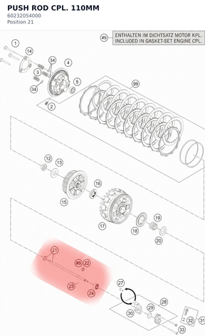 Diagram preview: PUSH ROD CPL. 110MM (60232054000)