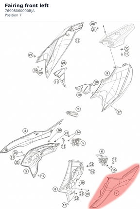 Diagram preview: Fairing front left (76908060000BJA)