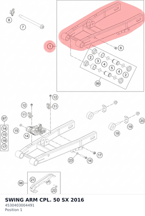 Diagram preview: SWING ARM CPL. 50 SX 2016 (4530403004491)
