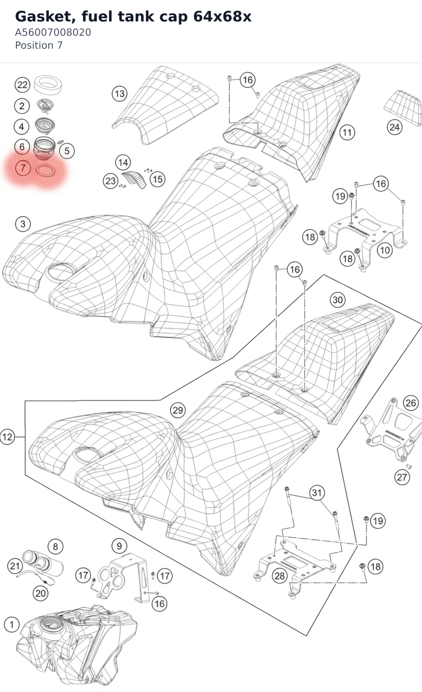 Diagram preview: Gasket, fuel tank cap 64x68x (A56007008020)