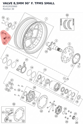 Diagram preview: VALVE 8,5MM 90° F. TPMS SMALL (61412033060)