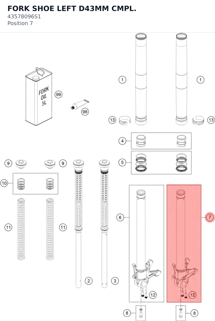 Diagram preview: FORK SHOE LEFT D43MM CMPL. (43578096S1)