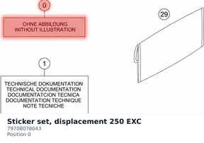 Diagram preview: Sticker set, displacement 250 EXC (79708078043)