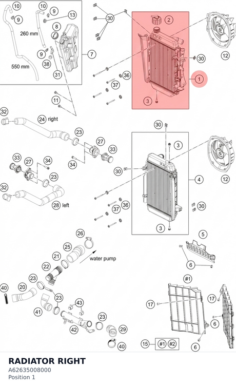 Diagram preview: RADIATOR RIGHT (A62635008000)