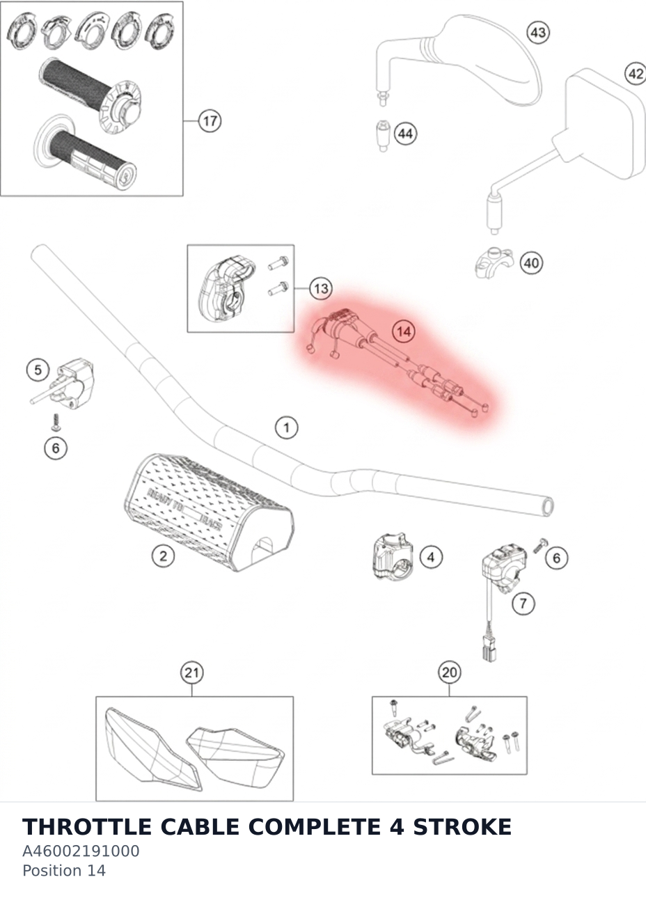 Diagram preview: THROTTLE CABLE COMPLETE 4 STROKE (A46002191000)