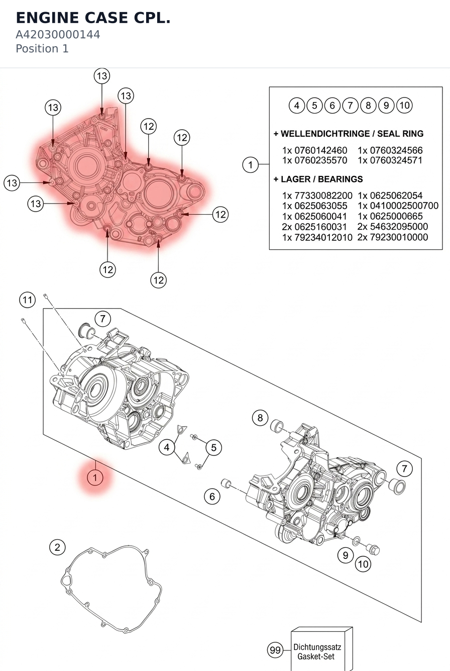 Diagram preview: ENGINE CASE CPL. (A42030000144)