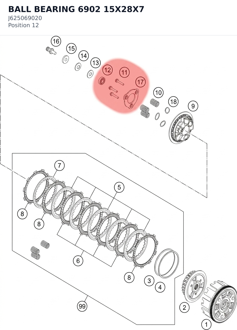 Diagram preview: BALL BEARING 6902 15X28X7 (J625069020)