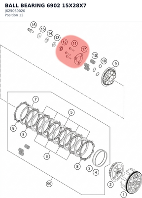 Diagram preview: BALL BEARING 6902 15X28X7 (J625069020)