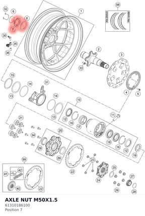 Diagram preview: AXLE NUT M50X1.5 (61310186100)