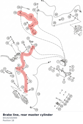 Diagram preview: Brake line, rear master cylinder (64142102000)