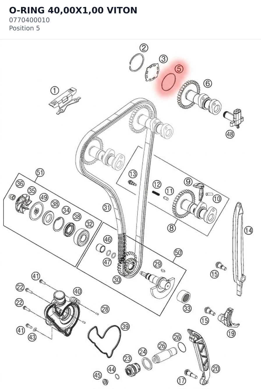 Diagram preview: O-RING 40,00X1,00 VITON (0770400010)