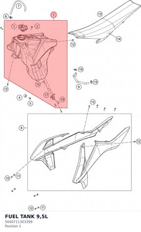 Diagram preview: FUEL TANK 9,5L (5040711303399)