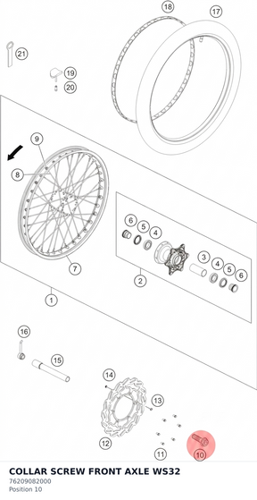 Diagram preview: COLLAR SCREW FRONT AXLE WS32 (76209082000)