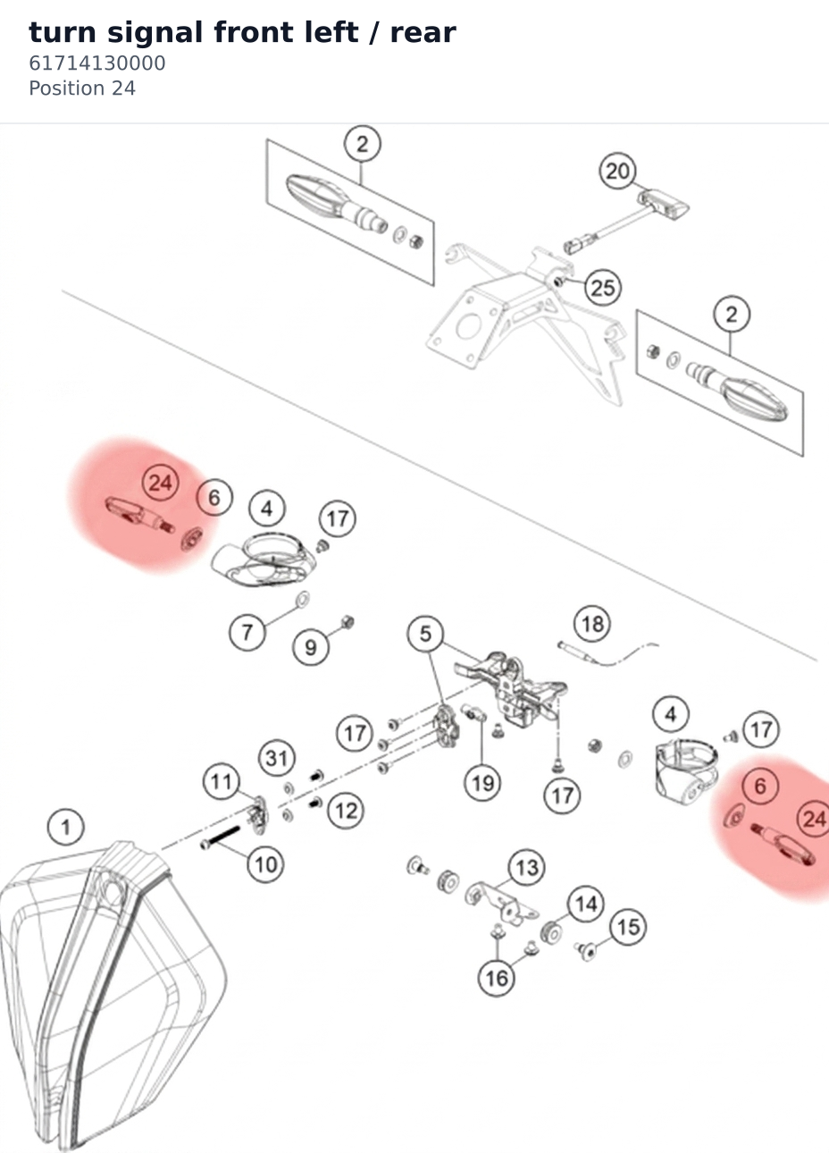 Diagram preview: turn signal front left / rear (61714130000)