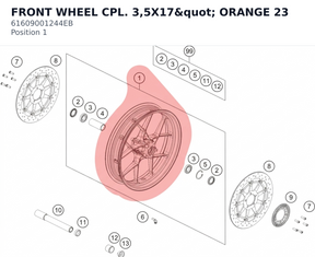 Diagram preview: FRONT WHEEL CPL. 3,5X17" ORANGE 23 (61609001244EB)