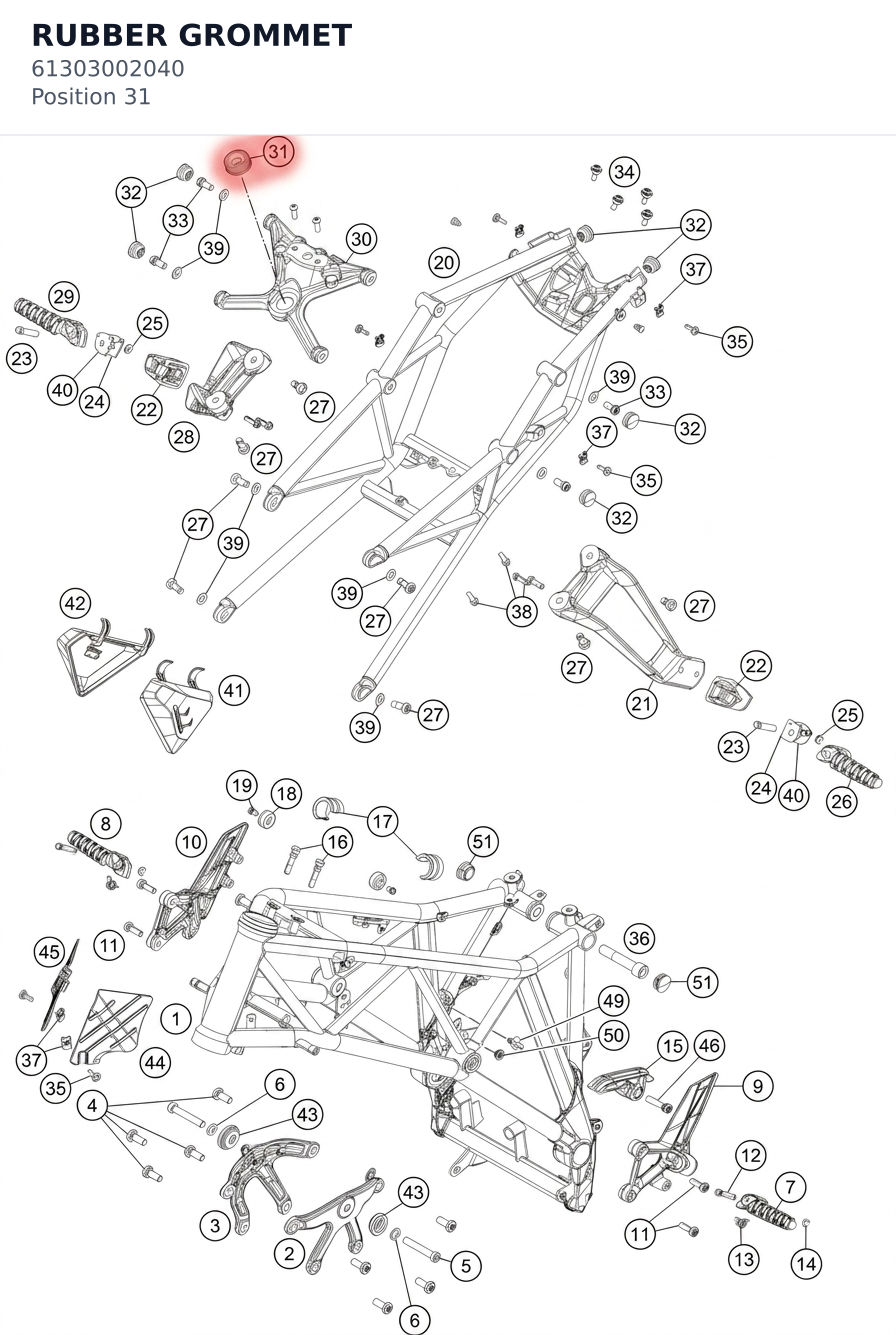Diagram preview: RUBBER GROMMET (61303002040)