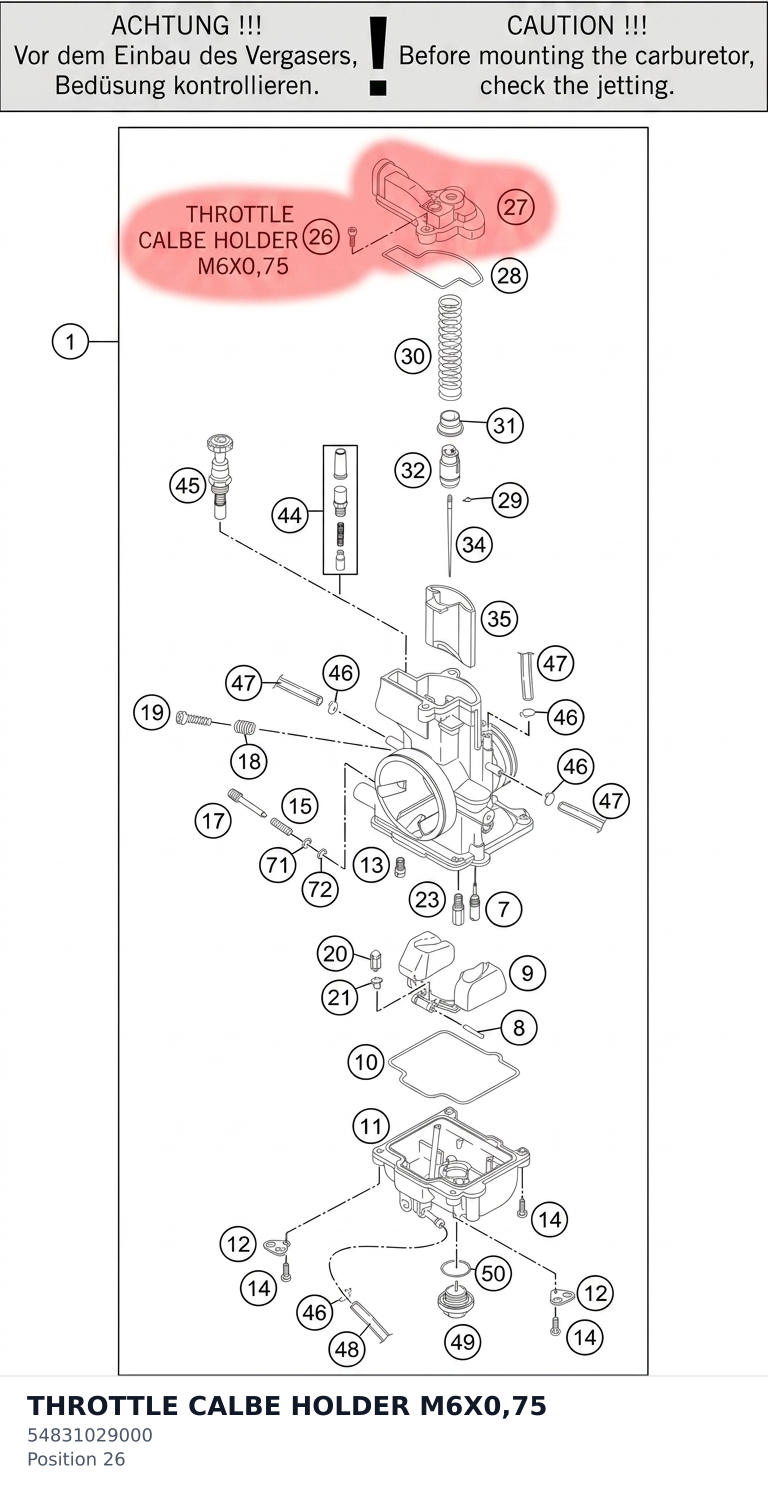 Diagram preview: THROTTLE CALBE HOLDER M6X0,75 (54831029000)