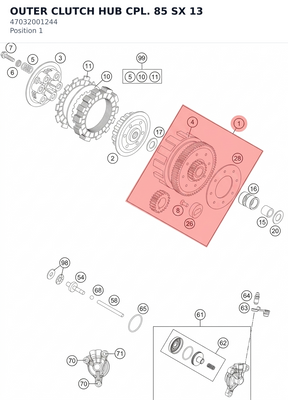 Diagram preview: OUTER CLUTCH HUB CPL. 85 SX 13 (47032001244)