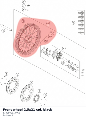Diagram preview: Front wheel 2,5x21  cpl. black (61909001144C1)