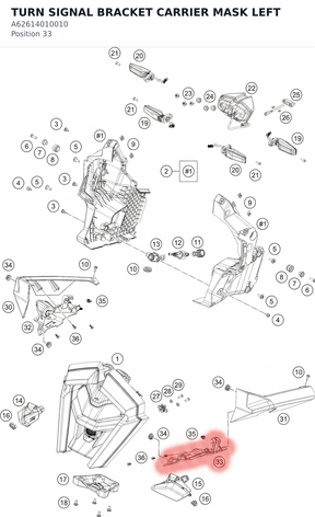 Diagram preview: TURN SIGNAL BRACKET CARRIER MASK LEFT (A62614010010)