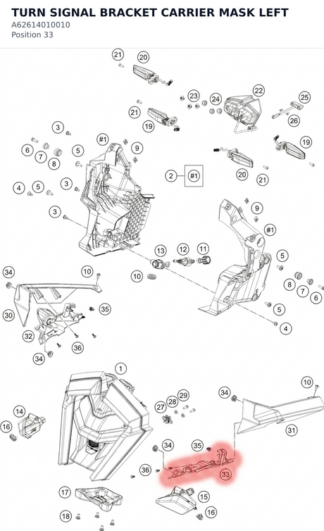 Diagram preview: TURN SIGNAL BRACKET CARRIER MASK LEFT (A62614010010)