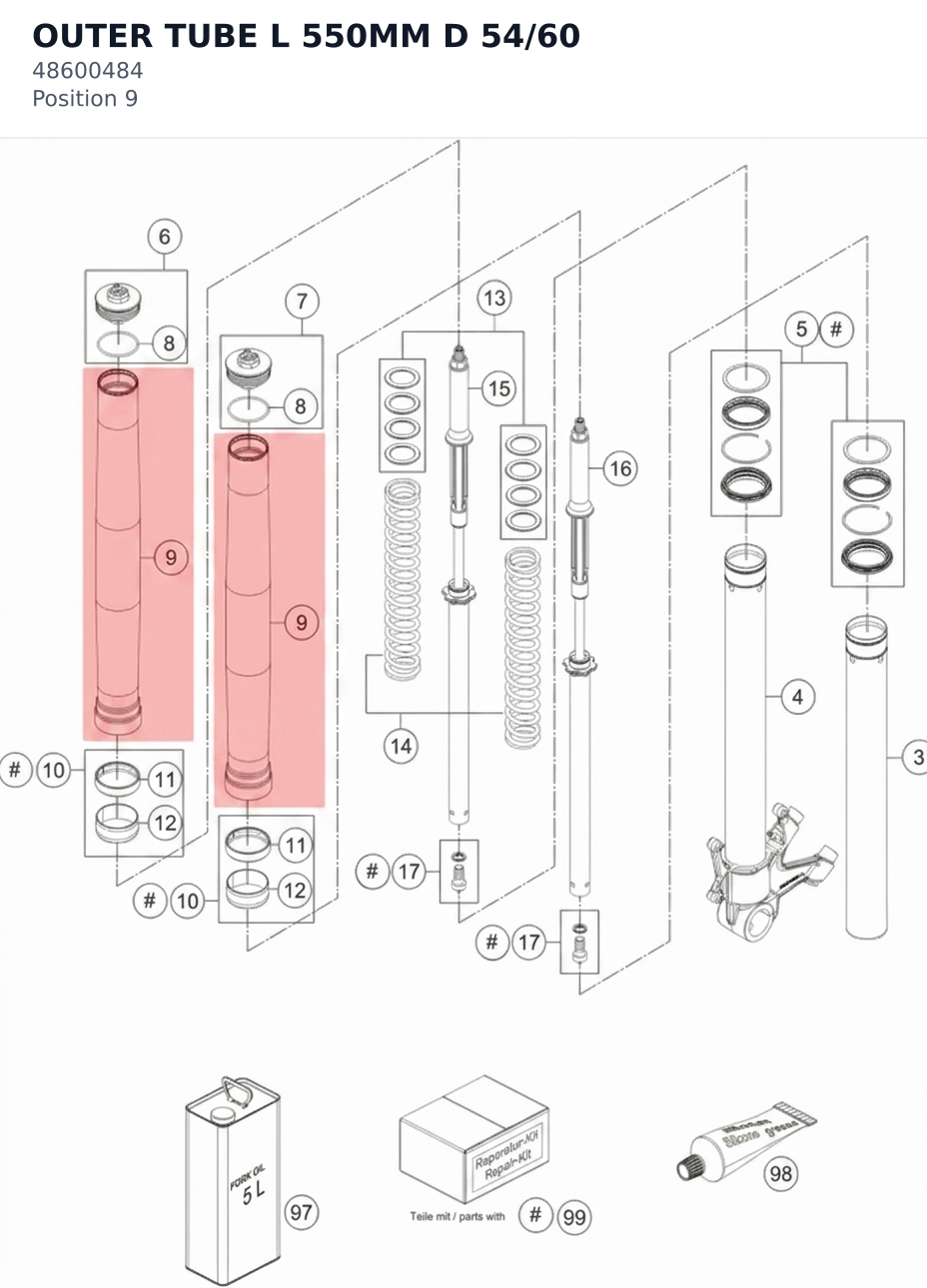 Diagram preview: OUTER TUBE L 550MM D 54/60 (48600484)