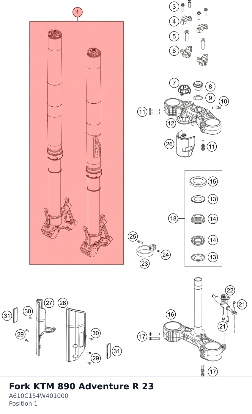 Diagram preview: Fork KTM 890 Adventure R 23 (A610C154W401000)