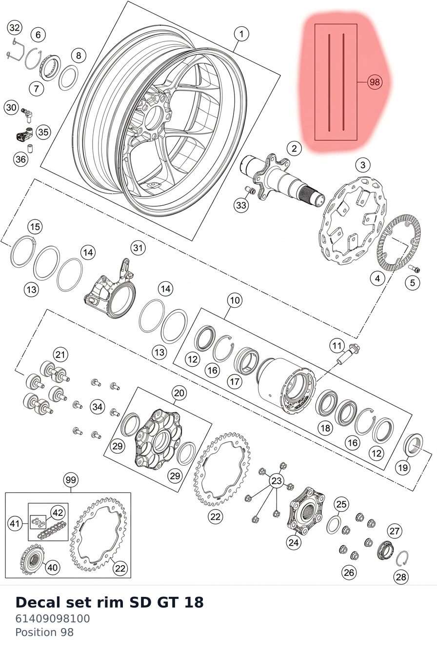 Diagram preview: Decal set rim SD GT 18 (61409098100)