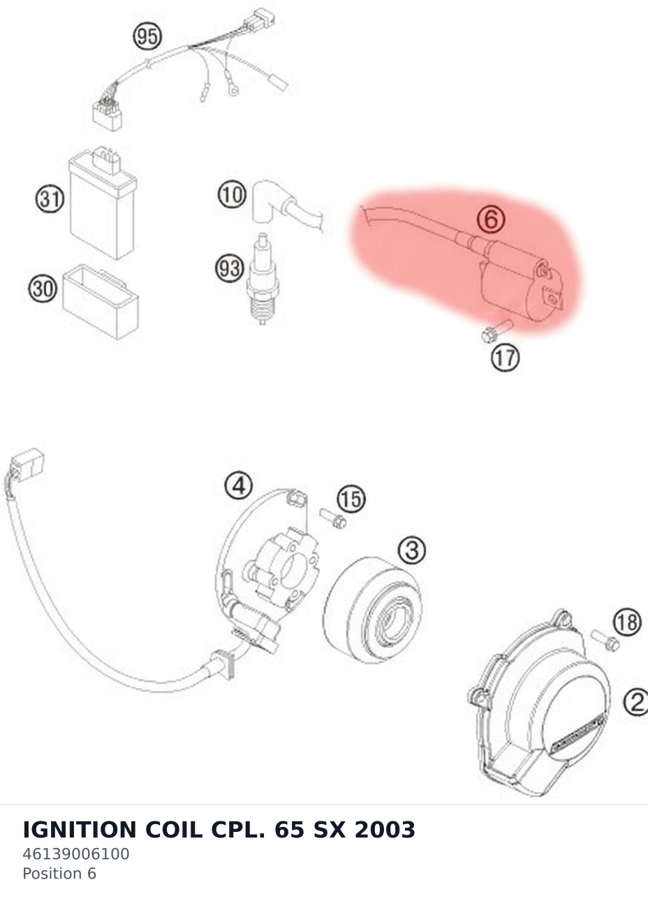 Diagram preview: IGNITION COIL CPL. 65 SX  2003 (46139006100)