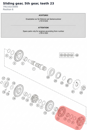 Diagram preview: Sliding gear, 5th gear, teeth 23 (79133215000)