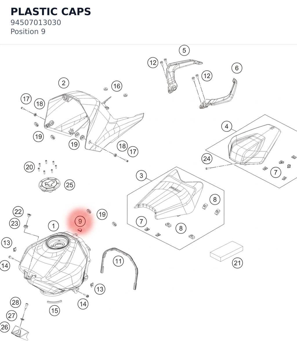 Diagram preview: PLASTIC CAPS (94507013030)