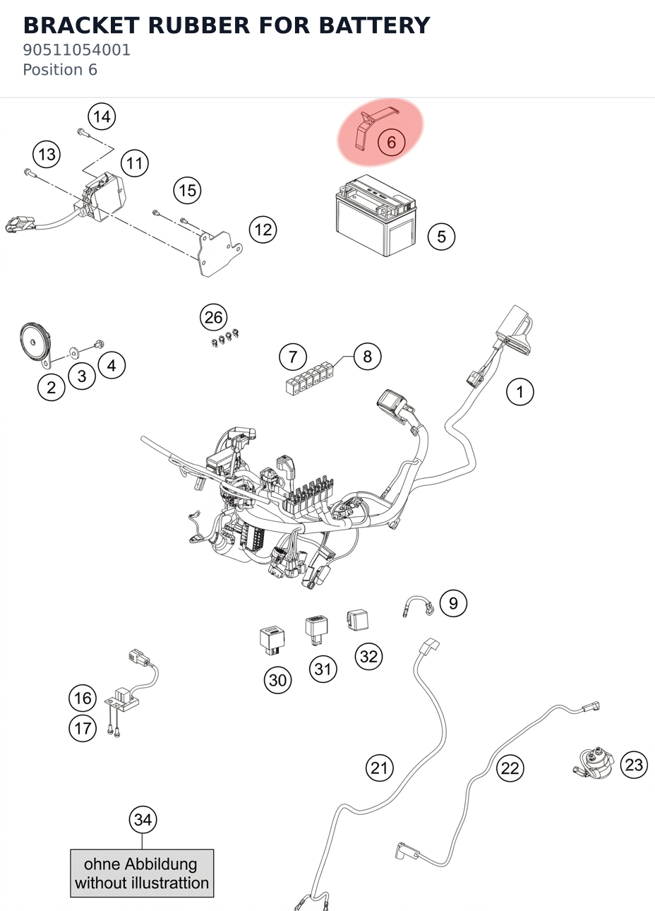 Diagram preview: BRACKET RUBBER FOR BATTERY (90511054001)