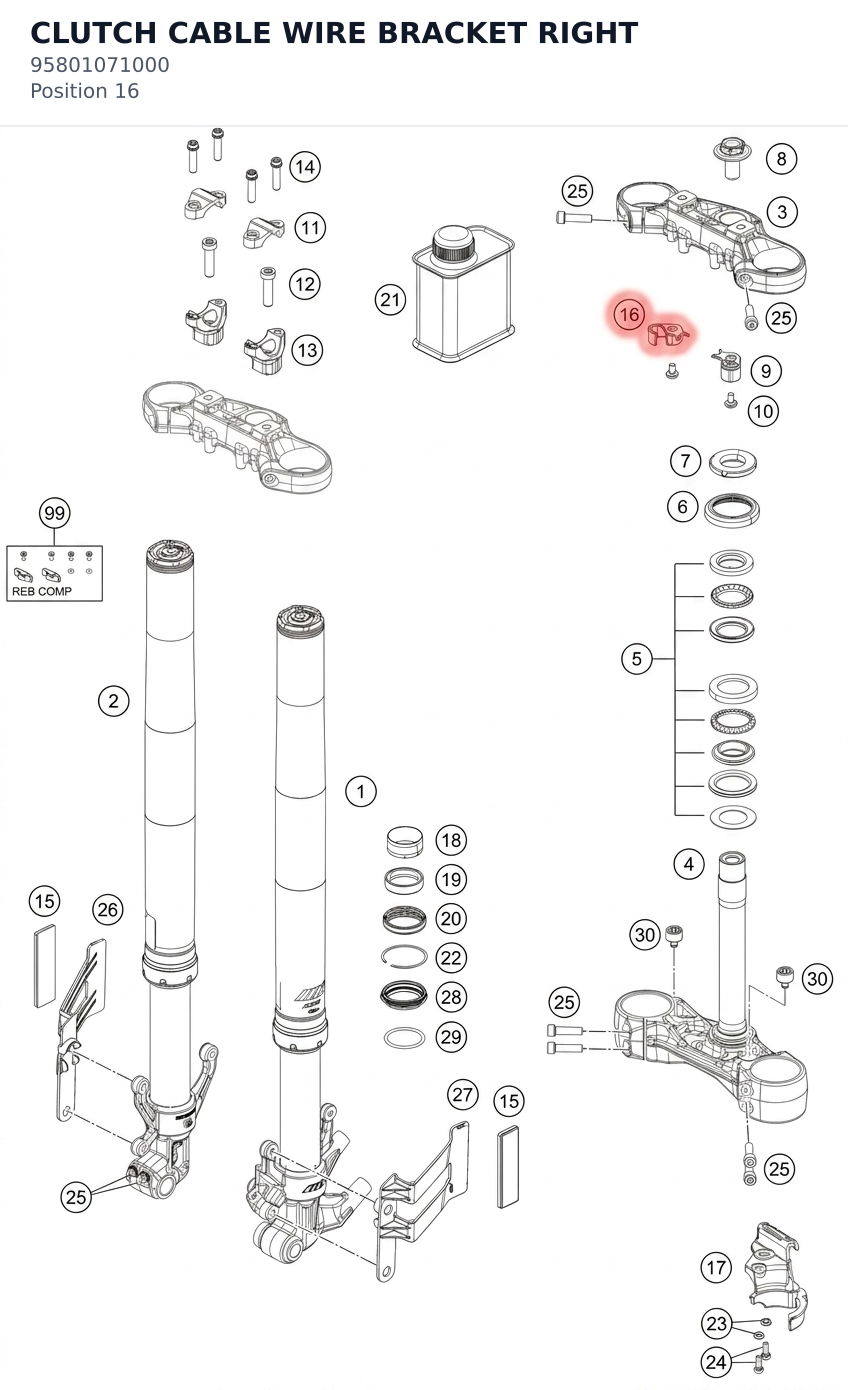 Diagram preview: CLUTCH CABLE WIRE BRACKET RIGHT (95801071000)