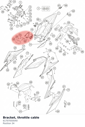 Diagram preview: Bracket, throttle cable (61707050040)