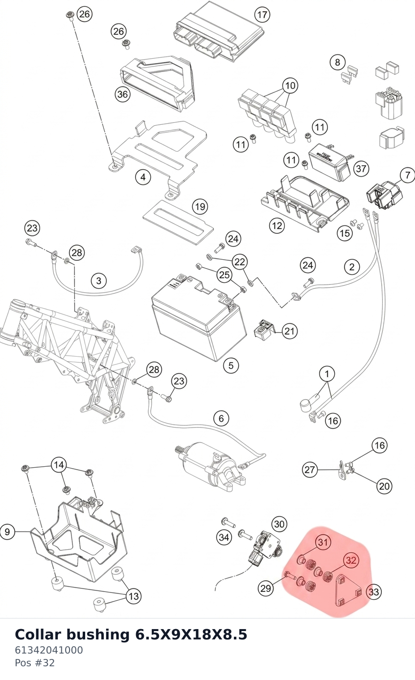 Diagram preview: Collar bushing 6.5X9X18X8.5 (61342041000)