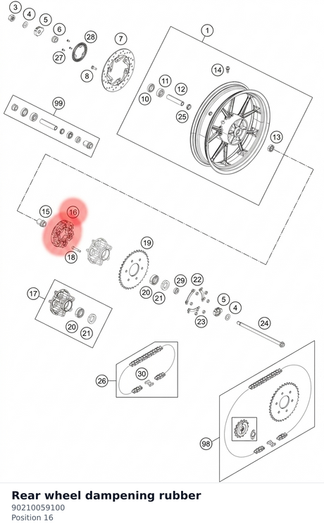 Diagram preview: Rear wheel dampening rubber (90210059100)