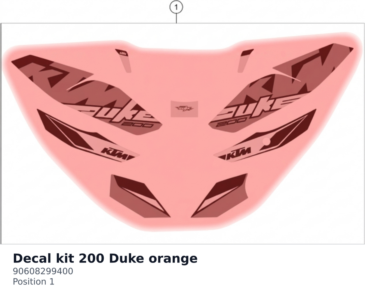 Diagram preview: Decal kit 200 Duke orange (90608299400)