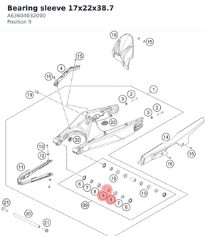 Diagram preview: Bearing sleeve 17x22x38.7 (A63604032000)