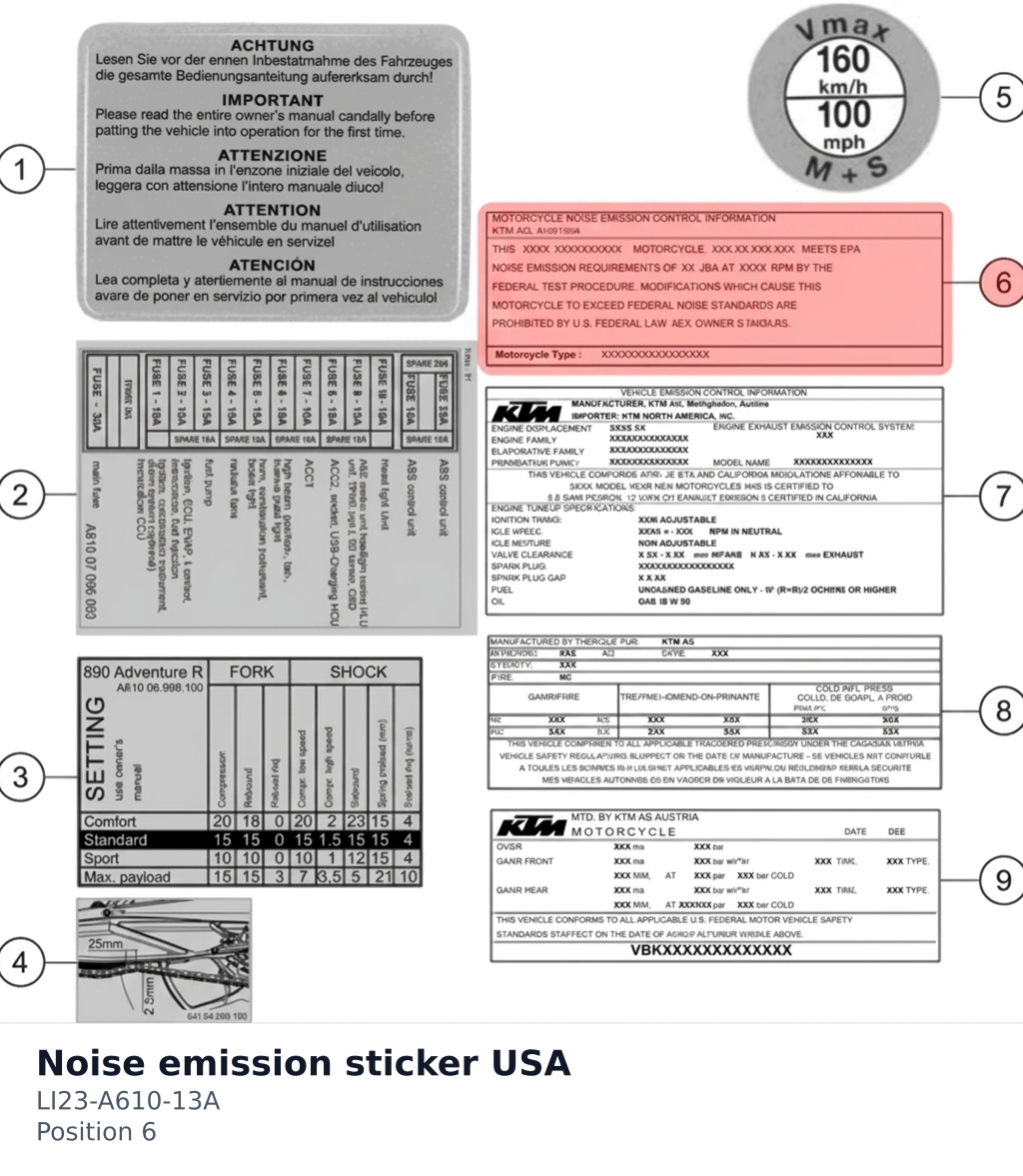 Diagram preview: Noise emission sticker USA (LI23-A610-13A)
